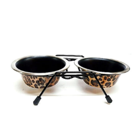 Comedero Inox Doble Animal Print Leopardo