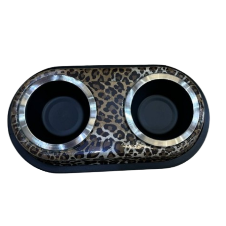 Comedero Inox Doble Animal Print