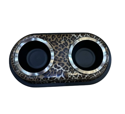 Comedero Inox Doble Animal Print
